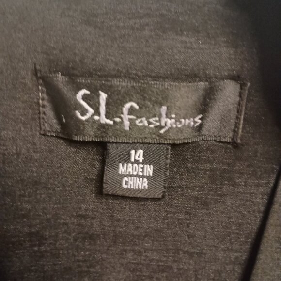 S.L. Fashions Black Dress with Rosette Adorned V-Neck and Back Women's Size 14 - Picture 10 of 16